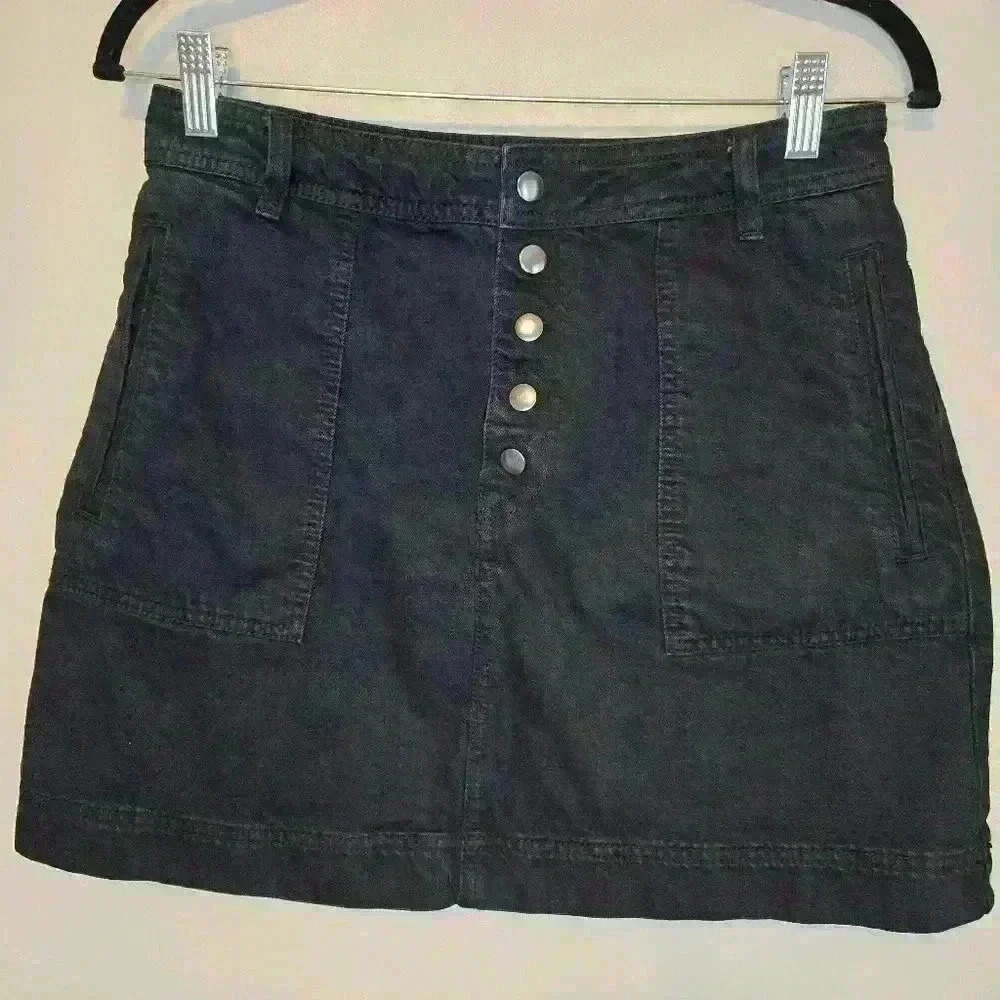Free People Women's Black Denim Miniskirt Size 29 Snap Front